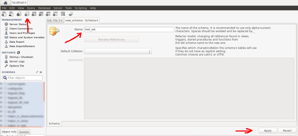 MySQL Workbench novo DB