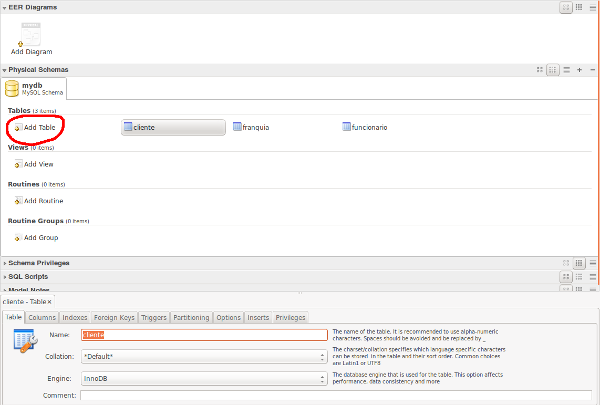 MySQL Workbench new table